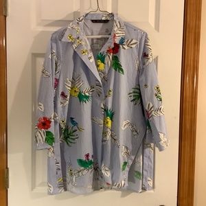 Zara Trendy Blue and White Striped Button Down